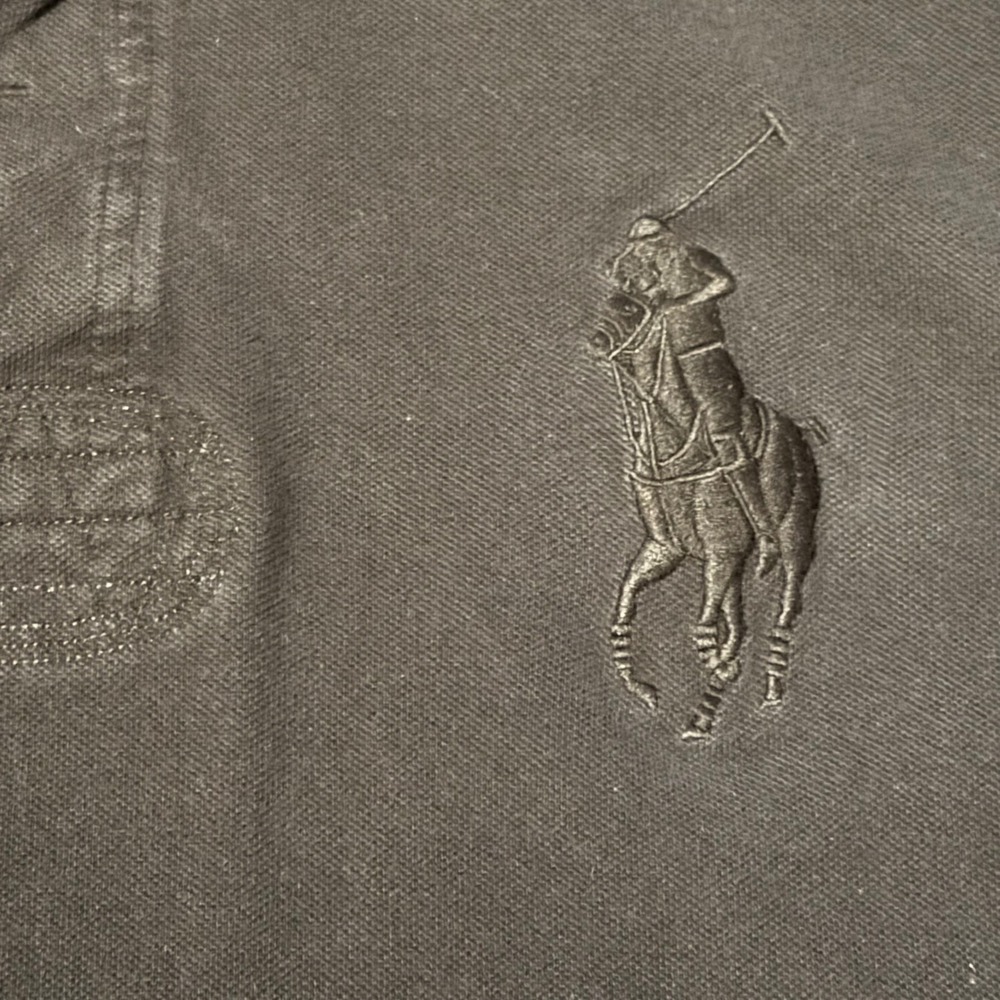 Polo Ralph Lauren Mens Black Custom Fit Big Pony Polo Shirt Red Striped Collar L - Picture 4 of 6